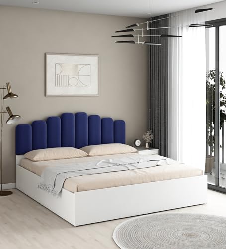 Image of Castle Queen Size Box Bed, Engineered Wood, Blue Finish | Modern & Space-Saving | Knock-Down Delivery