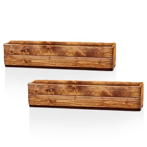 Hortico Set of 2 Wooden Garden Planters | Window Box | Decking Planters | Rectangular Plant Pots Outdoor | Fully Assembled H15 L76 W23 cm, 24.5L, Made in the UK