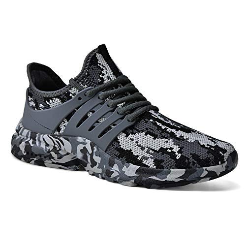 Feetmat Mens Running Tennis Work Shoes Slip On Resistant Sneakers Lightweight Breathable Athletic Fashion Zapatos Gym Sport Non Slip Casual Walking Shoes For Men Camouflage Grey 9.5 #TOP3