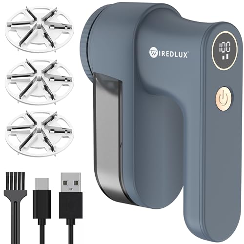 WiredLux Quitapelusas Eléctrico Recargable para Ropa – Máquina para Quitar Bolitas y Pelusas – 3 Velocidades, Pantalla LED, Carga USB – Portátil con Doble Protección