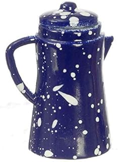 Melody Jane Dollhouse Blue Spotted Coffee Pot Miniature Kitchen Accessory Metal 1:12 Scale