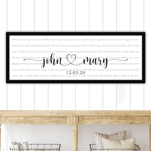 Custom Song Lyrics Framed Wedding Ideas, Personalized Couples Names with First Dance Song Lyrics Gift on Canvas Wall Art 18'x24'