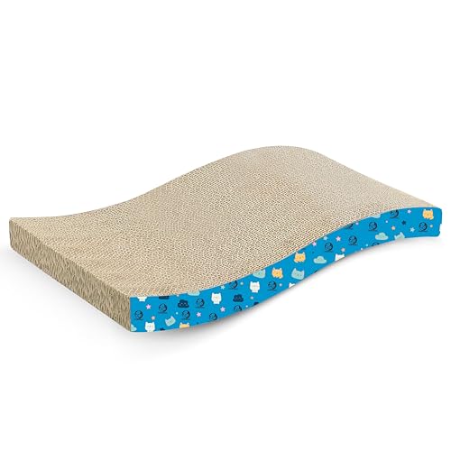 Image of Foodie Puppies Reversible Cat Scratcher Pad with Catnip for Cats & Kittens - (Wave Scratcher, 44 x 22 x 8.5 cm) Durable Corrugated Cardboard Scratch Board, Furniture Protection, Play, Rest & Claw Care
