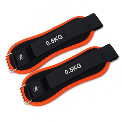 Image of Btag Premium Neoprene Ankle & Wrist Weights (0.5 kg x 2 Pcs) | Adjustable Strap | Unisex Leg & Arm Weight Cuffs for Gym, Workout & Training (Black /Orange)