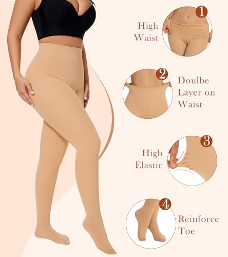 Fleece Lined Tights for Women, Thermal Opaque Tights, High Waist Tummy Control Pantyhose3