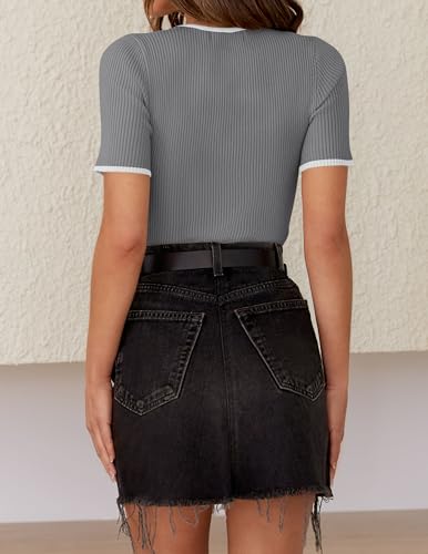 Image of ZESICA Women's Short Sleeve Sweater Tops 2026 Summer Crewneck Basic T Shirt