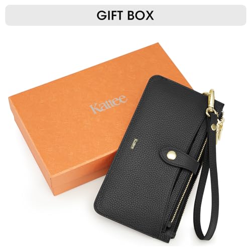 Image of Kattee Leather Wristlet Wallets for Women, RFID Wallets Women, Top Grain Leather Card Holder Phone Purses Clutch Bags