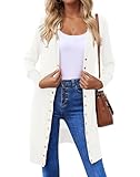 Halife White Fitted Summer Cardigan for Women Lightweight Long Sleeve Snap Button Cardigan Travel Sweater for Women Airplane M