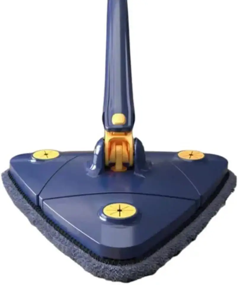 Mop Triangular 360° Giratório com Microfibra Reutilizável – Limpeza Fácil e Eficiente em Pisos, Paredes e Cantos Difíceis, Base Flexível e Cabo Leve (Azul)