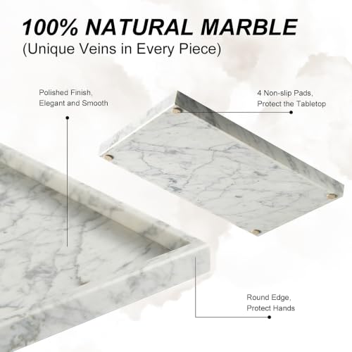 Image of Real Natural Large Marble Tray for Bathroom, Vanity, Kitchen Counter
