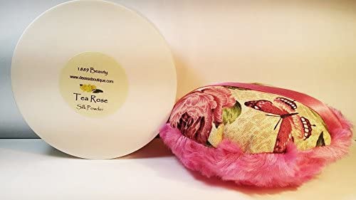 FBA Tea Rose Silk Powder Gift Set - 8 oz Jar Silk Powder and Silky Rosebud Powder Puff - Large Size
