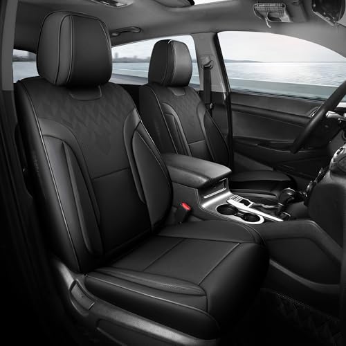 FEINEPRO Black Car Seat Covers Full Set - Breathable Faux Leather Universal 5 Seat Covers for Cars, Automotive Protector Fit for Most Sedan SUV Pick-up Truck