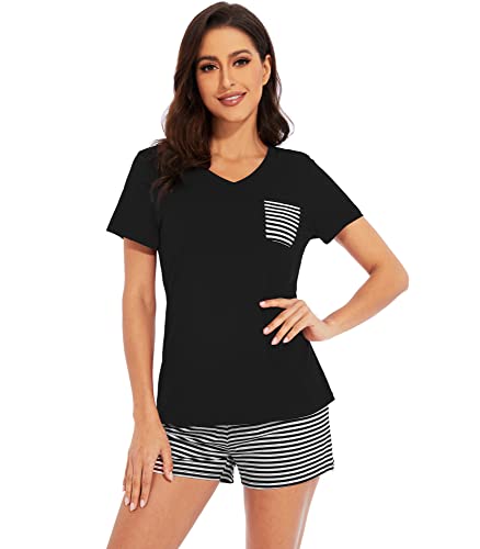 Image of WiWi Womens Pajamas Set Bamboo Viscose Super Soft Short Sleeve Top Ruffle Shorts Sleepwear Cooling Pj Sets S-XXL
