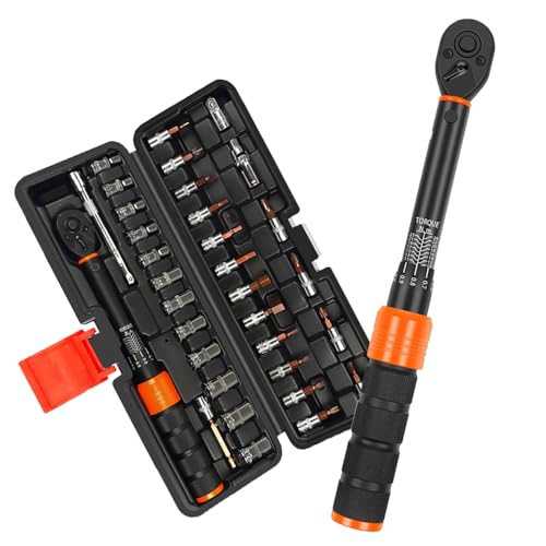 Neuytiky Llave dinamométrica para bicicleta de 1/4 2-24 Nm, juego de llaves de torque de 33 piezas con trinquete (72 dientes), precisión de ±3%, para bicicleta, motocicleta, montaje de muebles