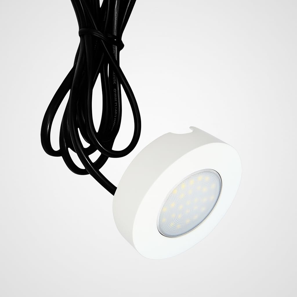 LEDBRITE 2W Round Under Cabinet LED Light – White Pressed Steel, 220lm, CCT 3000K - 6000K, 240V Mains (6)
