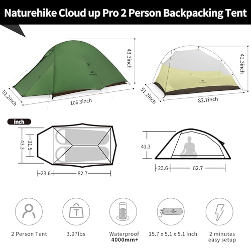 Image of Naturehike Cloud-Up 2 Person Tent Lightweight Backpacking Tent with Footprint - Free Standing Ultralight Camping Hiking Backpack Tents Two Person Tent