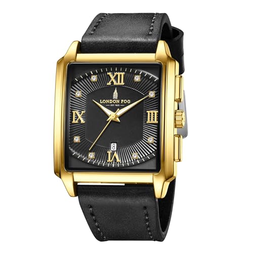 Image of London Fog Mayfair Collection Analog Watch for Men with Square Dial, Crystal Hour Accents, Date Display, Quartz Movement and Leather Strap - LFM10004