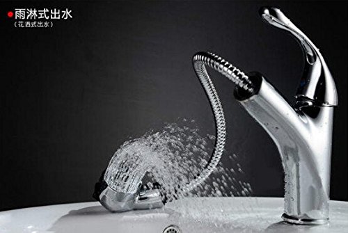 Cubierta de moda de latón montado sola palanca caliente y frío del grifo del lavabo grifo del fregadero cuarto de baño del grifo del lavabo con la extracción en Cabeza de ducha