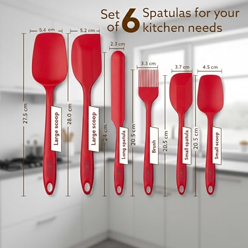 Image of Zeox Home Essentials Silicone Spatula Set - 6-Piece Food-Grade Silicone Utensils, Heat-Resistant (230C), Safe for Non-Stick Cookware, Easy Clean Kitchen Tools