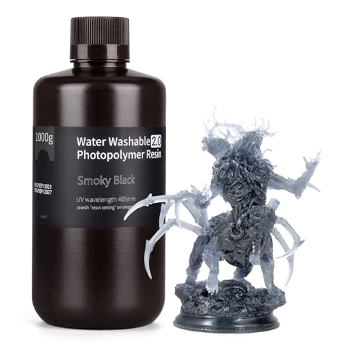 Image of ELEGOO Water Washable 3D Printer Resin 2.0, Fast Curing Photopolymer Resin for Mars Saturn Jupiter MSLA DLP LCD 3D Printing, 385-405nm UV Curing 3D Printing Liquid, Smoky Black 1000g