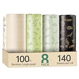 Bamboo Kitchen Roll 8-Roll 2-ply Large Size Eco-Friendly Kitchen Towels Paper Towels Green Sustainable Household Paper Plastic Free Naked Paper Unbleached Drying Hands Absorbing Oil Napkin Substitute