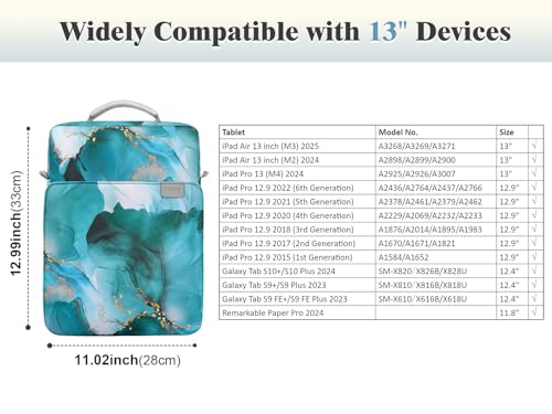 Image of TiMOVO 13 Inch Tablet Sleeve with Shoulder Strap,Cloud Peacock | Fits iPad Air 13 inch, iPad Pro 13 inch /12.9 inch, Surface Pro 12, Galaxy Tab S10 Plus /FE+, Remarkable Paper Pro 11.8 inch