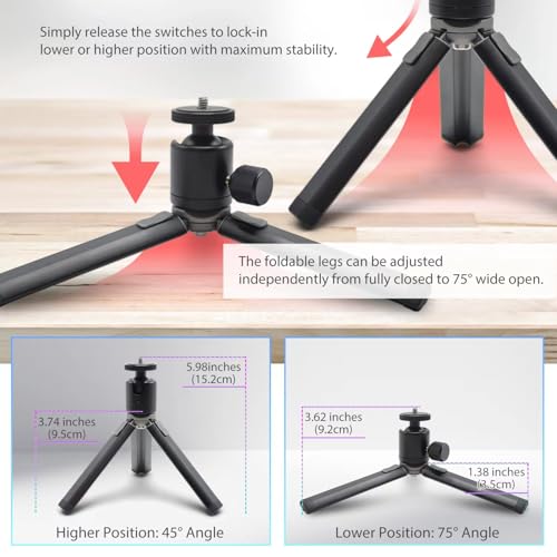 Image of Kado Metal Portable Monitor Tablet Stand Tripod, Adjustable Height & Angle | 100x100mm 75x75mm Wall /Arm Mount Clamping, 360 Ball Head and 1 /4 inch Screw Compact for Phone, Tablet, Projector, Camera, Webcam