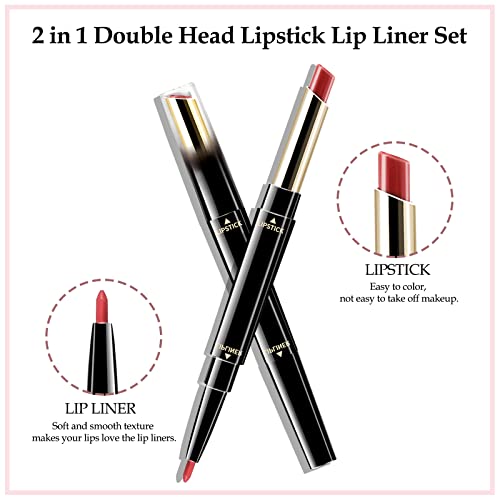 Boobeen 2 In 1 Double Head Lipstick & Lip Liner Makeup Set Matte Velvet Lipgloss Lipstick Creamy Lip Pencil For Women, Long-Lasting And Non-Smudge #TOP2