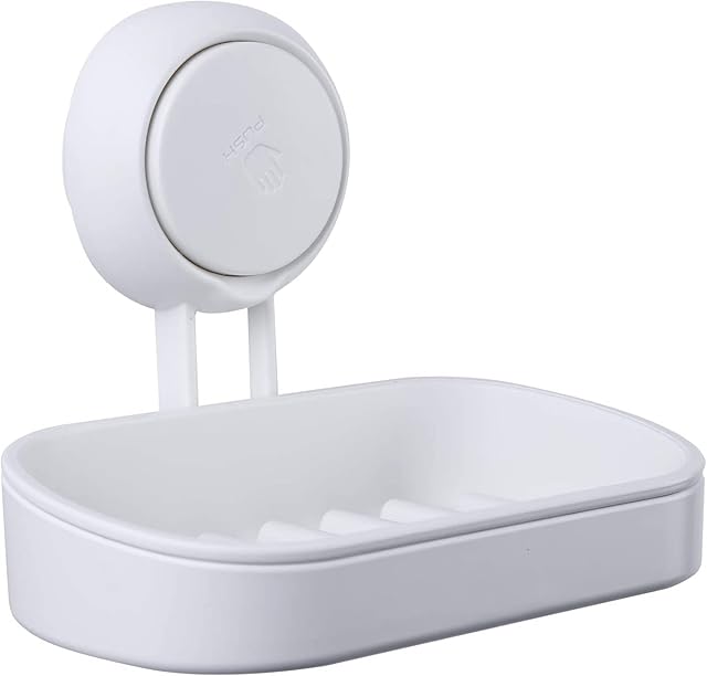 Uten Soap Dish, Plastic Soap Holder,Plastic Soap Tray with Strong Suction Cups, White
