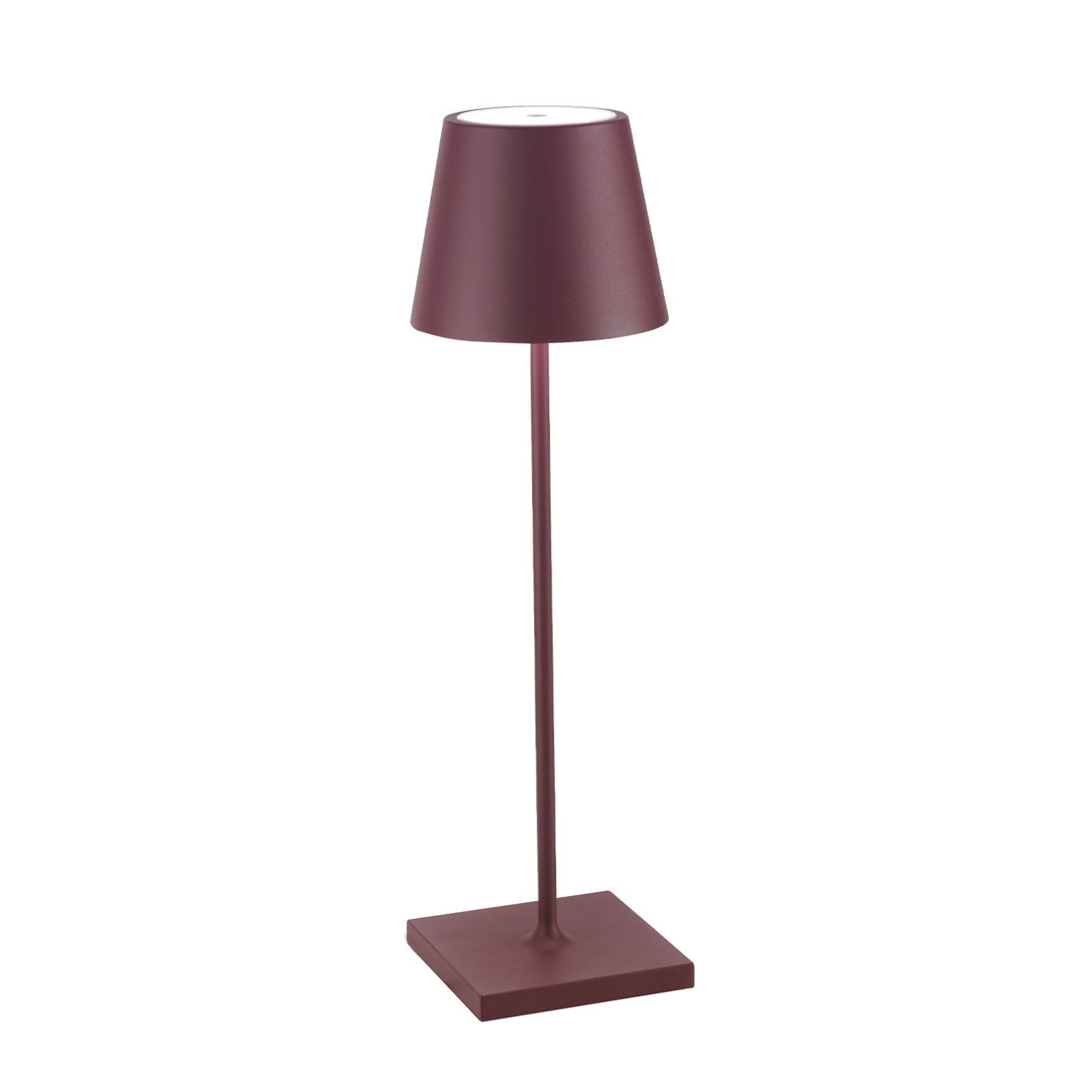 Zafferano, Poldina Pro, Lampada da Tavolo Ricaricabile e Senza Fili con Controllo Touch, Utilizzabile anche come Lampada da Esterni, Dimmer, 2200-3000 K, Altezza 38 cm, Colore Bordeaux
