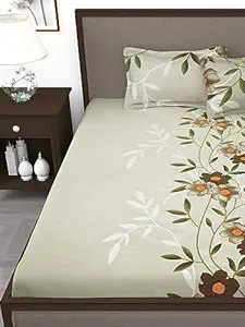 Story@Home King Size Bedsheet 240 TC 100% Cotton with 2 Pillow Covers (7.5 Ft x 9 Ft) Cream Floral, Brown and Beige