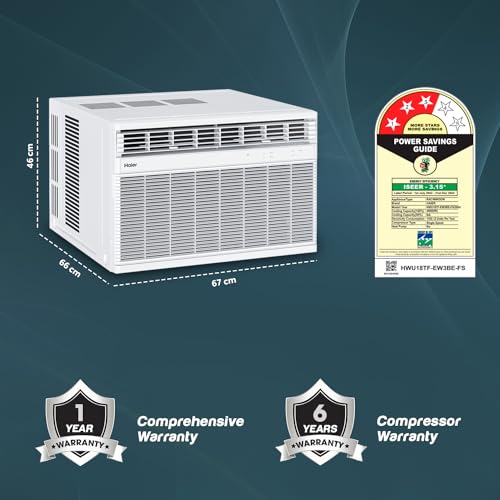 Image of Haier 1.5 Ton 3 Star Fix Speed Top Flow Window AC (Copper, Jet Air Flow, Anti Bacterial Filter, Cools at 54C Temp, Dynamic Cooling - HWU18TF-EW3BE-FS,White)