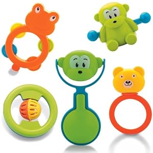 Storio ABS Baby Toys Rattles and Teethers Set for New Born Babies Toddler Infants & Children 5 Pcs-Non Toxic,Multicolor