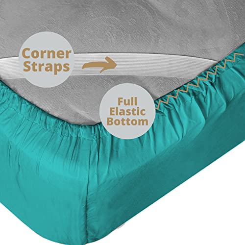 Empyrean Split King Sheets Set - 110 Gsm 7 Piece Bed Sheets For Split King Size Bed, Double Brushed Split King Size Sheets, Hotel Luxury Sheets, Soft Bedding Sheets & Pillowcases - Teal Blue #TOP2