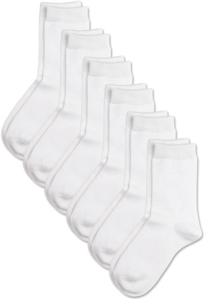 COTTON DAY Unisex Little Kids Youth Boys Girls Soft Cotton Crew Dress Socks Seamless Toe Black White Navy 6 Pack