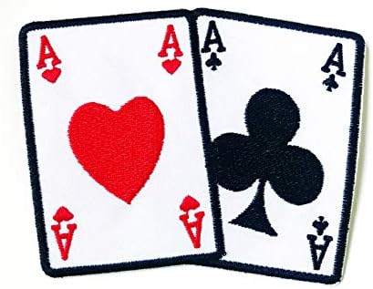 Ace of Red Heart Black Clubs Playing Card Gamble Playing Card Game Lucky Vest Jacket T-Shirt Sew on Iron on Embroidered Applique Patch image 3