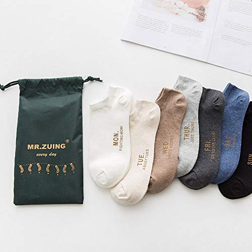 CXKWZ Men'S Socks Socks 7 Pairs Cotton Letter Short Invisible Solid Color Ankle Women Men Week Socks