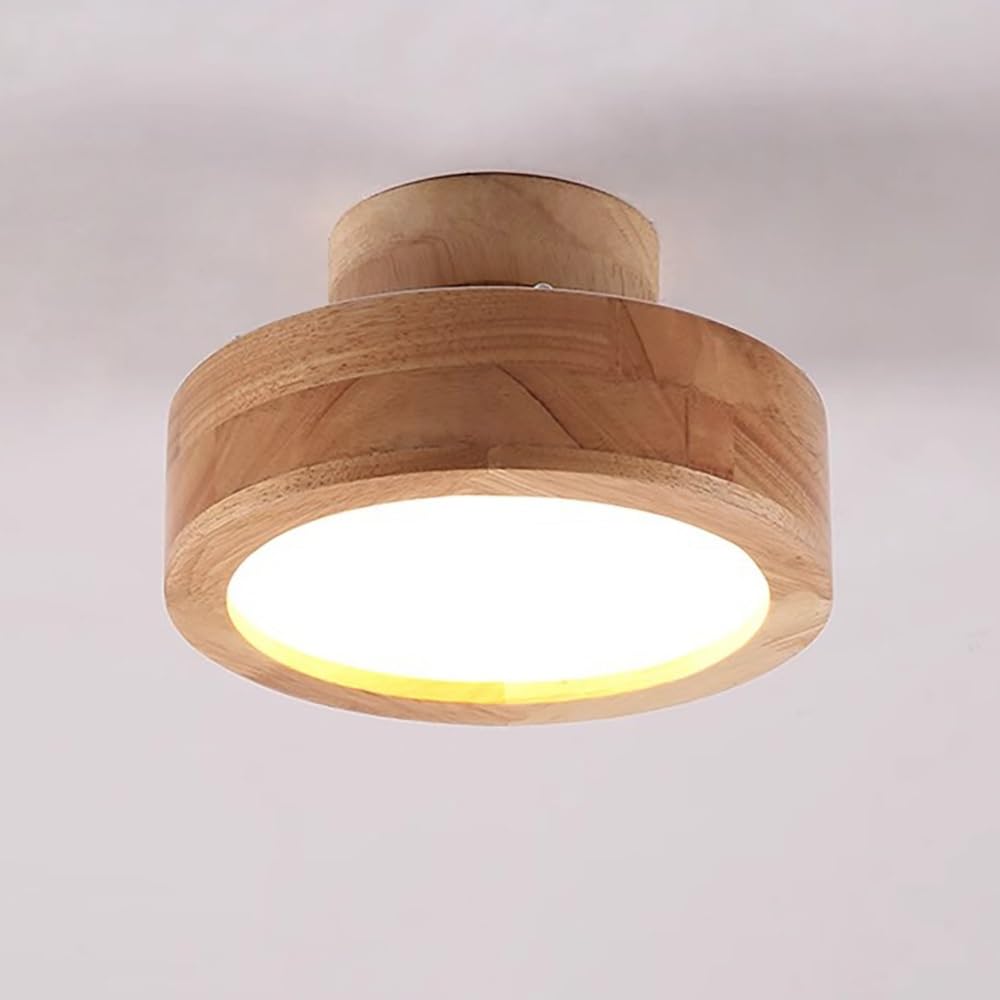 COSRUB Nordic Wooden Ceiling Lamp, Round Wood LED Semi Flush Mount Ceiling Light Japanese Dimmable Small Ceiling Lighting for Hallway Entryway Balconies(Wood(3000K),20cm/7.87in)