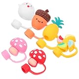 SEWACC 6pcs Silicone Straw Covers Set with Cartoon Caps Reusable Straw Tip Protectors for Tumblers Drinking