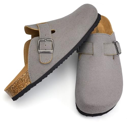Image of Torotto Womens Clogs Cork Footbed Suede Slippers Arch Support Potato Shoes with Adjustable Buckle