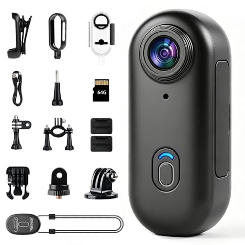Image of 1080P Vlogging Camera - 64G Motorcycle Camera Mini Body Cam Waterproof Suitable for Biking Skiing Fishing Baseball Football Helmet Pets(Black)