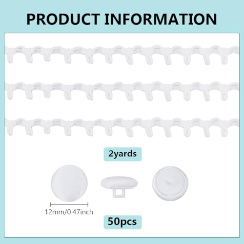 Boutons recouverts de tissu blanc WEBEEDY avec élastique pour couture de robe