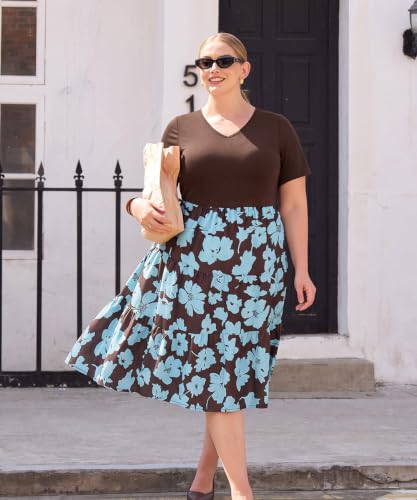 Image of CARCOS Plus Size Dresses for Women Summer Short Sleeve V Neck Patchwork Dresseses XL-5XL