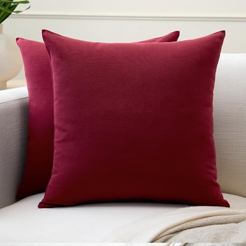 Encasa XO Conjuntos de Almohadas de algodón de algodón de 2 I 16x16 in (40 x 40 cm) - Rico Granate I No Insertar I Plain Square Cubas de Almohadas I Lavable | para Uso en Interiores