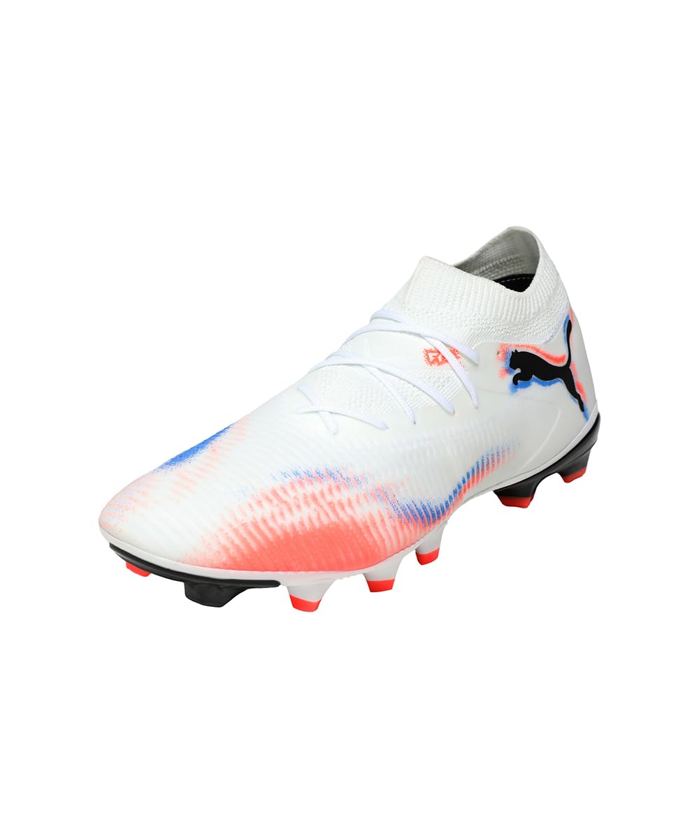 PUMA Unisex Future 8 Match Fg/Ag Soccer Shoe, Puma White Puma Black Glowing Red, 9.5 UK