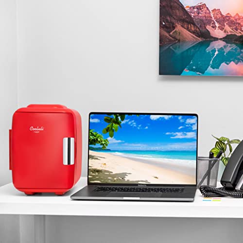 Cooluli Classic Red 4 Liter Compact Cooler Warmer Mini Fridge With Ac/Dc/Usb Power - Great For Bedroom, Office, Car, Dorm - Portable Makeup Skincare Fridge #TOP3
