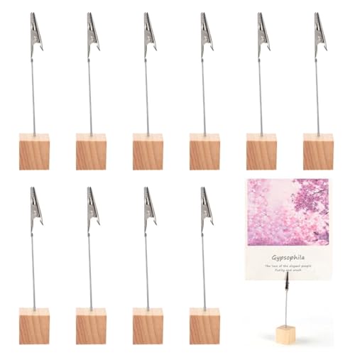 Jravezt スワイヤー メモクリップ 10個セット カード ホルダー 木製 メモホルダー フォトスタンド カード立て 写真立て 卓上 スタンド オフィス 文房具用 (10個セット)