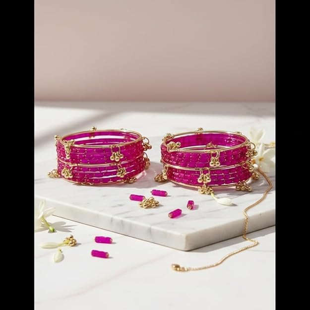 Image of Kashmiri Ghangharoo Glass Bangle Set for Women| Light Weight Bangles | Traditional Transparent Fancy Glass Chudi Set for Wedding, Party(Set Of 18)