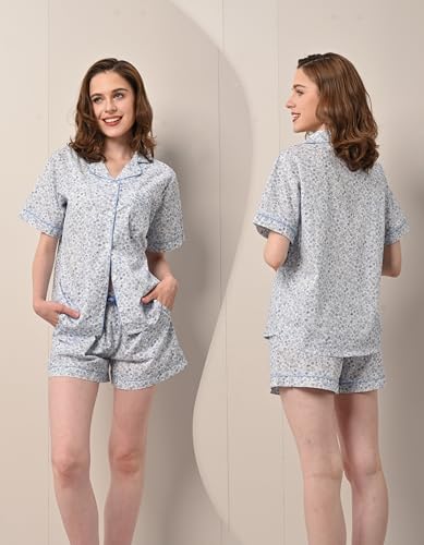 Image of NAP BOUND 100% Cotton Pajamas for Women 2 Piece PJs Set Long Sleeve Button Down Breathable Woven Sleepwear Loungewear XS-XXL