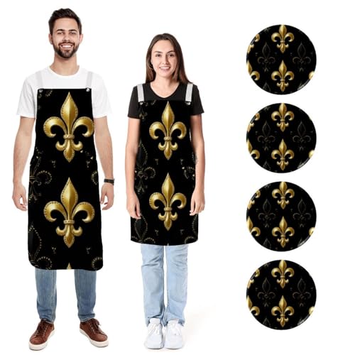 Tablier de cuisine pour homme et femme lot de 2 réglable fleur de lys